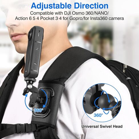 Backpack Mount for Insta360 Luna Ultra X5 X4 Air Ace Pro 2 Accessories | Shoulder Strap Clip Holder 360° Adjust Quick Release for DJI Osmo 360 Nano Action 6 5 Pocket 4 3 for GoPro Max2 13 mission in Saudi Arabia