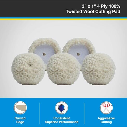 Standard Twisted Wool Buffing Pad (5 Pack, 3"), Premium Curved Edge Wool Cutting Pad Kit Kit - Fits 3" Backing Plate. in Saudi Arabia