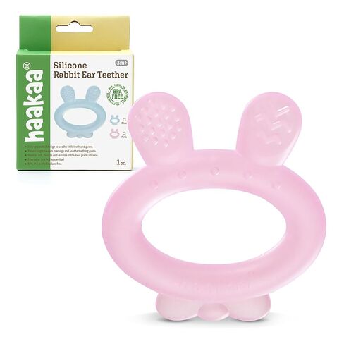 Haakaa Silicone Baby Teether - Rabbit Ear Frozen Teething Toy for Babies 3-6 Months- Cold Teething Relief - BPA Free Silicone-Pink in Kuwait