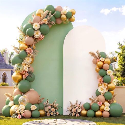 131 Pcs Arch Fabric Backdrop Cover and Balloon Sets 7.2ft & 6ft Wedding Birthday Party Spandex Stretchy Backdrop for Bridal Shower Graduation Ceremony(Sage Green, White,Simple) in Saudi Arabia