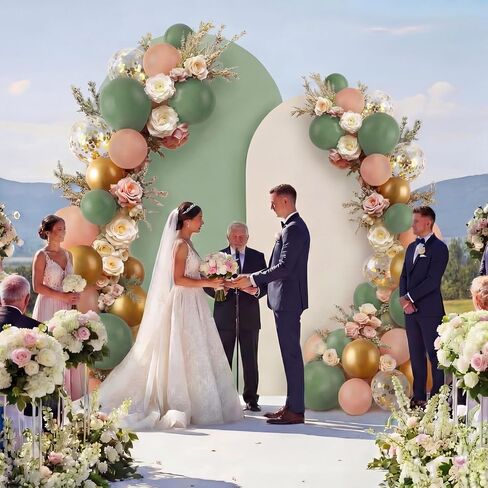 131 Pcs Arch Fabric Backdrop Cover and Balloon Sets 7.2ft & 6ft Wedding Birthday Party Spandex Stretchy Backdrop for Bridal Shower Graduation Ceremony(Sage Green, White,Simple) in Saudi Arabia