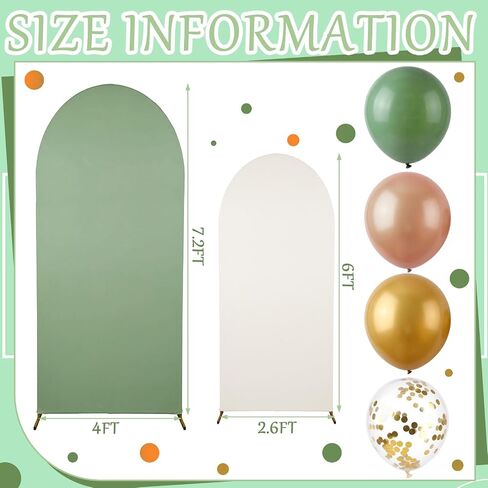 131 Pcs Arch Fabric Backdrop Cover and Balloon Sets 7.2ft & 6ft Wedding Birthday Party Spandex Stretchy Backdrop for Bridal Shower Graduation Ceremony(Sage Green, White,Simple) in Saudi Arabia