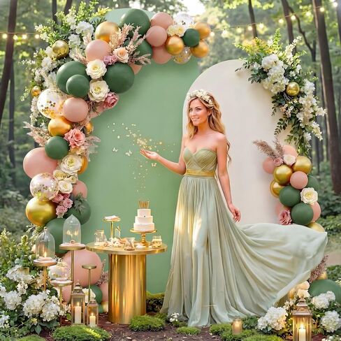 131 Pcs Arch Fabric Backdrop Cover and Balloon Sets 7.2ft & 6ft Wedding Birthday Party Spandex Stretchy Backdrop for Bridal Shower Graduation Ceremony(Sage Green, White,Simple) in Saudi Arabia