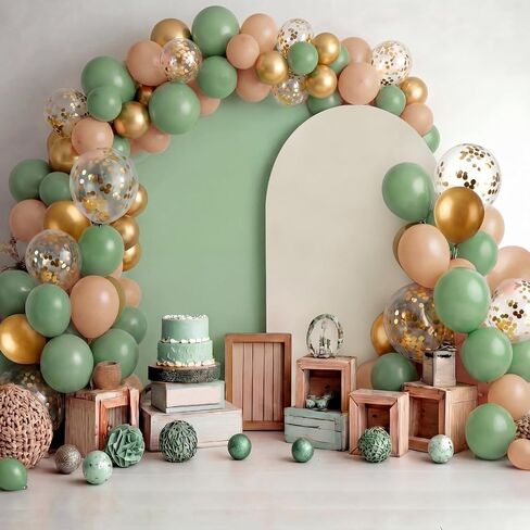131 Pcs Arch Fabric Backdrop Cover and Balloon Sets 7.2ft & 6ft Wedding Birthday Party Spandex Stretchy Backdrop for Bridal Shower Graduation Ceremony(Sage Green, White,Simple) in Saudi Arabia