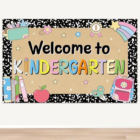 Back to School Backdrop Welcome to Kindergarten Classroom Banner Decoration 39x25 in Large First Day of School Party Composition Notebook Kraft Paint Paper for Classroom Teacher Office Decorations in Saudi Arabia