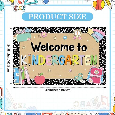 Back to School Backdrop Welcome to Kindergarten Classroom Banner Decoration 39x25 in Large First Day of School Party Composition Notebook Kraft Paint Paper for Classroom Teacher Office Decorations in Saudi Arabia