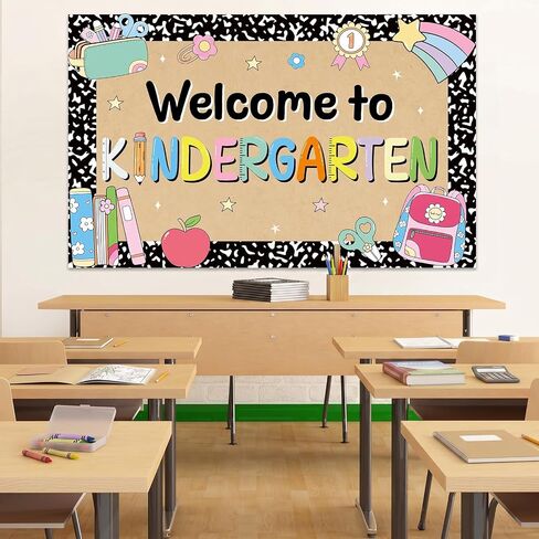 Back to School Backdrop Welcome to Kindergarten Classroom Banner Decoration 39x25 in Large First Day of School Party Composition Notebook Kraft Paint Paper for Classroom Teacher Office Decorations in Saudi Arabia