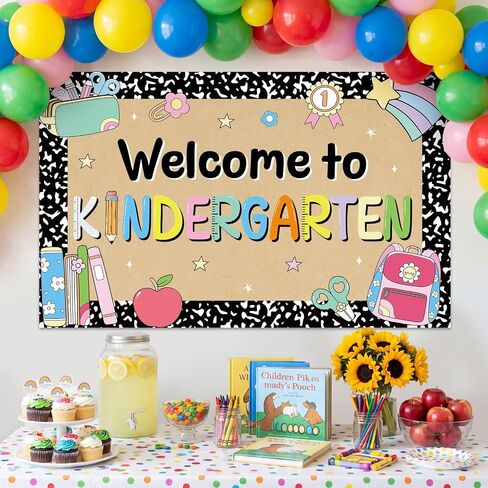 Back to School Backdrop Welcome to Kindergarten Classroom Banner Decoration 39x25 in Large First Day of School Party Composition Notebook Kraft Paint Paper for Classroom Teacher Office Decorations in Saudi Arabia