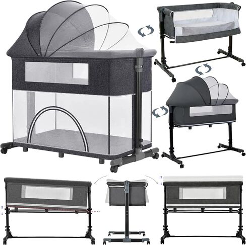 MoLi Electric Bluetooth Smart Baby Bedside Crib Multifunctional Bassinet Foldable Infant Bedside Cot Toddler Cradle with Music 5 Swaying Gears Remote Control (601 Gray) in Saudi Arabia