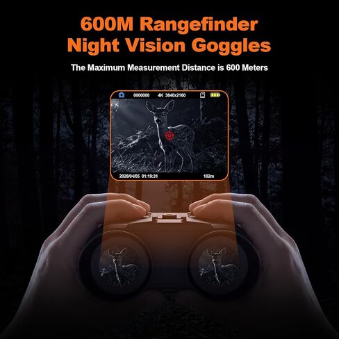 V6 Pro 4K Night Vision Binoculars Head Mounted with Rangefinder, 8X Digital Zoom Infrared Viewer, Rechargeable Night Vision Goggles with 512GB Support for Hunting in Saudi Arabia
