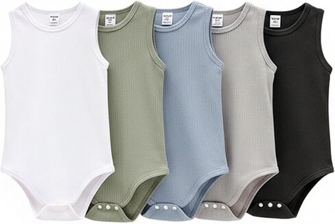 Baby Boys 5 Pack Solid Sleeveless Bodysuit Summer Clothes for 1-18M | One Piece Romper Outfit, Toddler Infant Basic Jumpsuit in Saudi Arabia