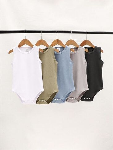 Baby Boys 5 Pack Solid Sleeveless Bodysuit Summer Clothes for 1-18M | One Piece Romper Outfit, Toddler Infant Basic Jumpsuit in Saudi Arabia