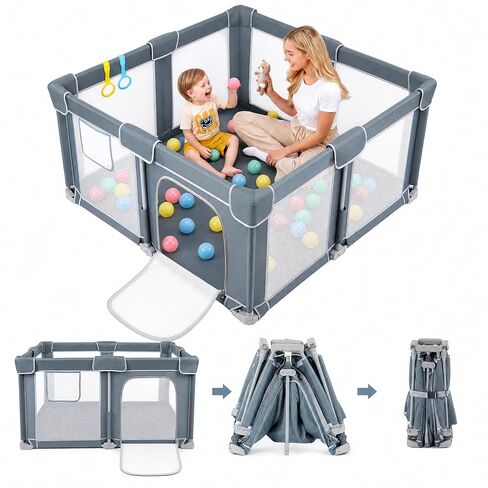 Dripex Foldable Baby Playpen, 50 x 50 Playpen for Babies and Toddlers | Included Cushion/Balls/Pull up Rings/Carry Bag, Breathable Visible Mesh, Quick Setup & Storage, Indoor/Outdoor Use in Saudi Arabia