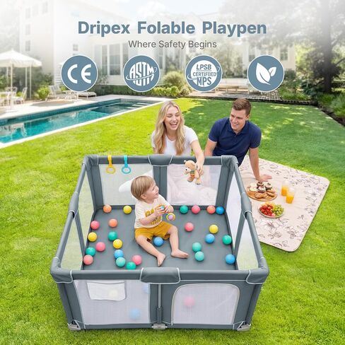 Dripex Foldable Baby Playpen, 50 x 50 Playpen for Babies and Toddlers | Included Cushion/Balls/Pull up Rings/Carry Bag, Breathable Visible Mesh, Quick Setup & Storage, Indoor/Outdoor Use in Saudi Arabia