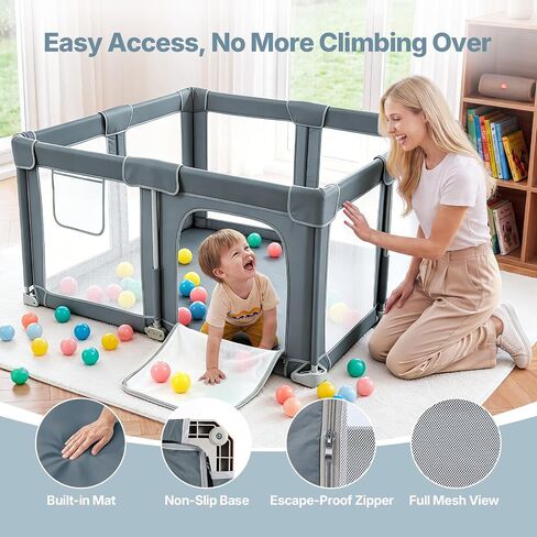 Dripex Foldable Baby Playpen, 50 x 50 Playpen for Babies and Toddlers | Included Cushion/Balls/Pull up Rings/Carry Bag, Breathable Visible Mesh, Quick Setup & Storage, Indoor/Outdoor Use in Saudi Arabia