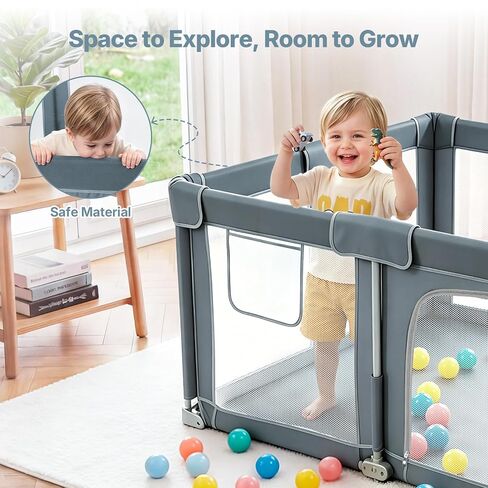 Dripex Foldable Baby Playpen, 50 x 50 Playpen for Babies and Toddlers | Included Cushion/Balls/Pull up Rings/Carry Bag, Breathable Visible Mesh, Quick Setup & Storage, Indoor/Outdoor Use in Saudi Arabia