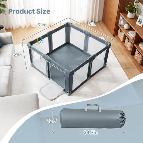 Dripex Foldable Baby Playpen, 50 x 50 Playpen for Babies and Toddlers | Included Cushion/Balls/Pull up Rings/Carry Bag, Breathable Visible Mesh, Quick Setup & Storage, Indoor/Outdoor Use in Saudi Arabia