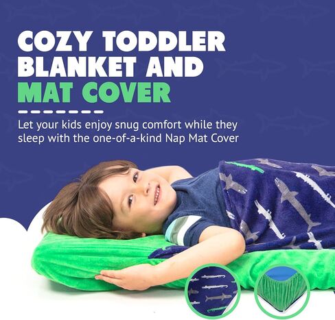 WTPDR Nap Pocket – Toddler Nap Mat Cover and Blanket for Preschool and Day Care – Machine Washable & Easily Foldable – Roll Nap Mat for Toddlers, Shark Pattern in Saudi Arabia