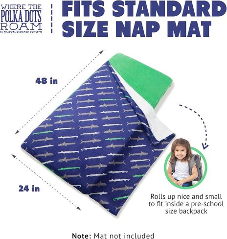 WTPDR Nap Pocket – Toddler Nap Mat Cover and Blanket for Preschool and Day Care – Machine Washable & Easily Foldable – Roll Nap Mat for Toddlers, Shark Pattern in Saudi Arabia