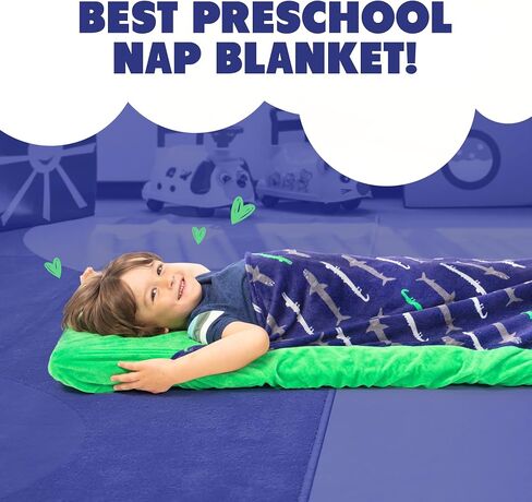 WTPDR Nap Pocket – Toddler Nap Mat Cover and Blanket for Preschool and Day Care – Machine Washable & Easily Foldable – Roll Nap Mat for Toddlers, Shark Pattern in Saudi Arabia