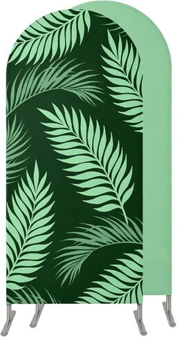 Palm Leaves Wedding Arch Cover,Stretchy Spandex Arch Backdrop Stand Covers 4 FT,Summer Botanical Tropical Boho Pink Green Round Top Arched Backdrop Cover for Birthday Party Ceremony Baby Shower Event in Saudi Arabia