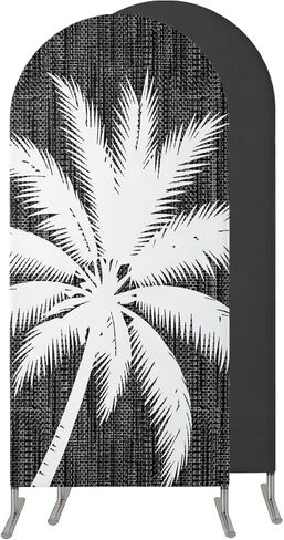 Tropical Palm Tree Wedding Arch Cover,Stretchy Spandex Arch Backdrop Stand Covers 5 FT,Navy Blue Summer Coastal Coconut Leaves Round Top Arched Backdrop Cover for Birthday Party Ceremony Baby Shower in Kuwait