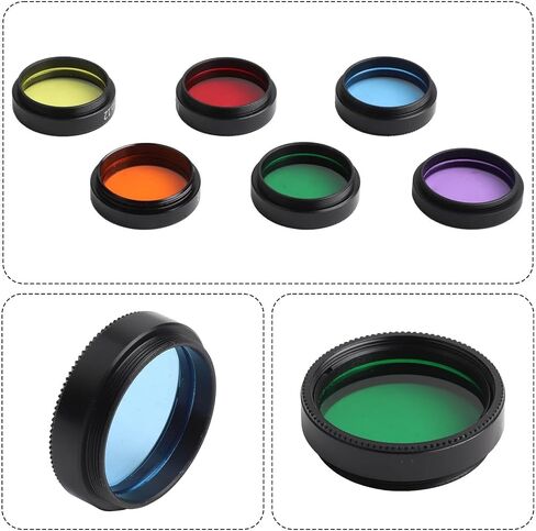 1.25 Inch Telescope Color Filter Set 6 Colors Metal Frame | Aluminum Alloy Frame 31.7mm Threaded Filter Kit with Protective Case for Astronomical Planetary Lunar Nebulae Observation in Saudi Arabia