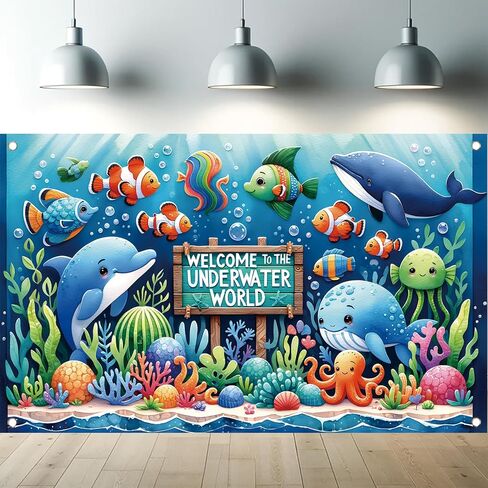 Underwater World Backdrop Banner Ocean Party Decoration Cute Sea Animal Banner for Kids Birthday Baby Shower Photography Background Photo Booth Wall Decor 71 x43 Inch in Saudi Arabia
