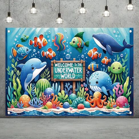 Underwater World Backdrop Banner Ocean Party Decoration Cute Sea Animal Banner for Kids Birthday Baby Shower Photography Background Photo Booth Wall Decor 71 x43 Inch in Saudi Arabia
