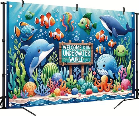 Underwater World Backdrop Banner Ocean Party Decoration Cute Sea Animal Banner for Kids Birthday Baby Shower Photography Background Photo Booth Wall Decor 71 x43 Inch in Saudi Arabia
