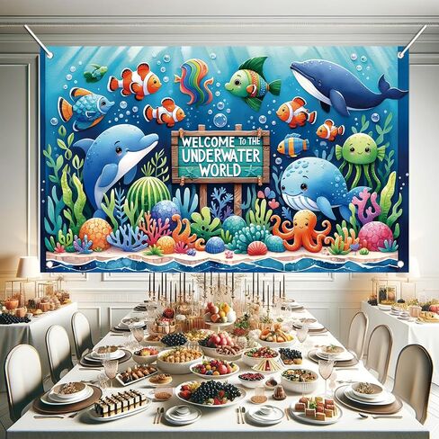 Underwater World Backdrop Banner Ocean Party Decoration Cute Sea Animal Banner for Kids Birthday Baby Shower Photography Background Photo Booth Wall Decor 71 x43 Inch in Saudi Arabia
