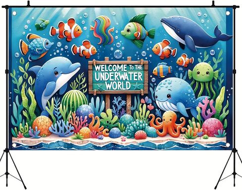 Underwater World Backdrop Banner Ocean Party Decoration Cute Sea Animal Banner for Kids Birthday Baby Shower Photography Background Photo Booth Wall Decor 71 x43 Inch in Saudi Arabia