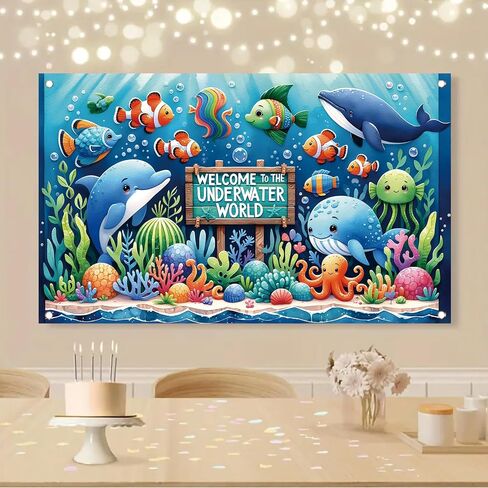 Underwater World Backdrop Banner Ocean Party Decoration Cute Sea Animal Banner for Kids Birthday Baby Shower Photography Background Photo Booth Wall Decor 71 x43 Inch in Saudi Arabia
