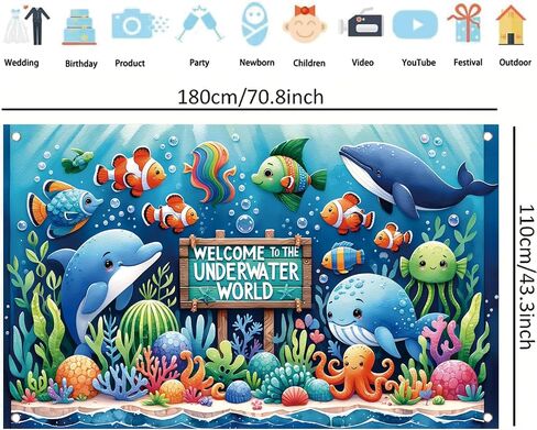 Underwater World Backdrop Banner Ocean Party Decoration Cute Sea Animal Banner for Kids Birthday Baby Shower Photography Background Photo Booth Wall Decor 71 x43 Inch in Saudi Arabia