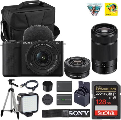 Sony ZV-E10 II Mirrorless Vlogging Camera (Black) Kit with 16-50mm & 55-210mm OSS Lens 26 MP APS-C Sensor | + Spare Extra Replacement Battery + 64GB Card + Camera Case in Kuwait