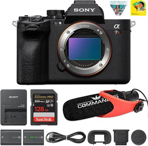 كاميرا Sony a7R V كاملة الإطار بدون مرآة (الهيكل فقط) + ميكروفون Commander Shotgun | 61 ميجابكسل Exmor R BSI، 8K 24p، 8-Stop 5-Axis IBIS، AI للتتبع في الوقت الحقيقي AF | بطاقة 128 جيجابايت + برنامج كوريل in Saudi Arabia