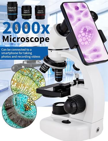 Binocular Microscope for Adults,with WF10x/25x Eyepieces,40X-2000X Magnification,Dual LED Illumination,with a Experiment Kit & Phone Adapter.Suitable for Labs,Schools,and Home Education in Saudi Arabia