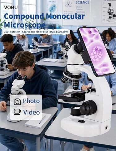 Binocular Microscope for Adults,with WF10x/25x Eyepieces,40X-2000X Magnification,Dual LED Illumination,with a Experiment Kit & Phone Adapter.Suitable for Labs,Schools,and Home Education in Saudi Arabia