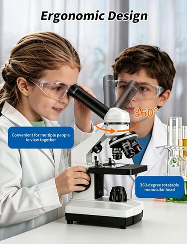 Monocular Microscope,WF10x/25x Eyepieces,40x–2000x Magnification,Dual LED Illumination,Comes with a Free Experiment Kit & Phone Adapter.Suitable for Students Home and School Lab in Saudi Arabia