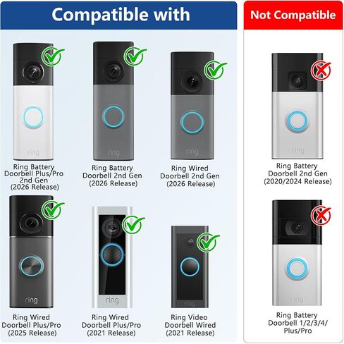 Adjustable Angle Doorbell Mount for Ring Battery Doorbell/Plus/Pro 2nd Gen (2026 Release)/Ring Wired Doorbell 2nd Gen(2025/2026 Release), No-Drilling Mounting Bracket with Wide Viewing Angle in Saudi Arabia