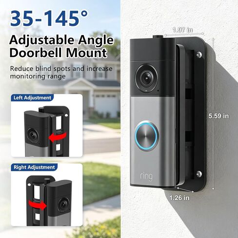 Adjustable Angle Doorbell Mount for Ring Battery Doorbell/Plus/Pro 2nd Gen (2026 Release)/Ring Wired Doorbell 2nd Gen(2025/2026 Release), No-Drilling Mounting Bracket with Wide Viewing Angle in Saudi Arabia