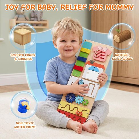 Montessori Busy Board for Toddlers 1-3, 2 Pcs Wooden Sensory Activity Board | Toddler Montessori Toys for Fine Motor Skills, Preschool Learning Travel Educational Toy for Boys & Girls in Saudi Arabia