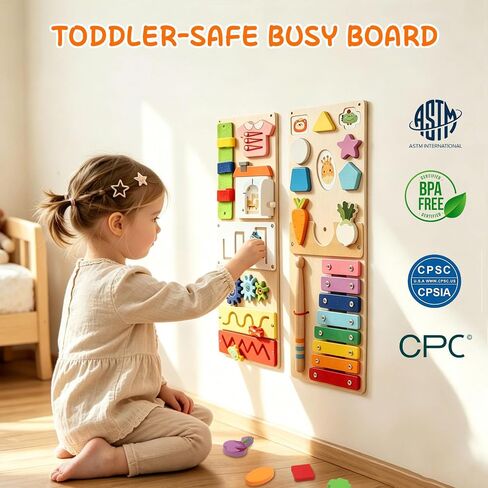 Montessori Busy Board for Toddlers 1-3, 2 Pcs Wooden Sensory Activity Board | Toddler Montessori Toys for Fine Motor Skills, Preschool Learning Travel Educational Toy for Boys & Girls in Saudi Arabia