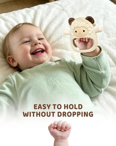 Lamb Baby Teething Toys for 3-12 Months, Silicone Teething Mitten with Pacifier-Shaped Chew Arms, Wearable No-Drop Hand Teether for Teething Relief, BPA Free (2 Pack) in Saudi Arabia