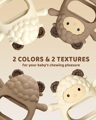Lamb Baby Teething Toys for 3-12 Months, Silicone Teething Mitten with Pacifier-Shaped Chew Arms, Wearable No-Drop Hand Teether for Teething Relief, BPA Free (2 Pack) in Saudi Arabia
