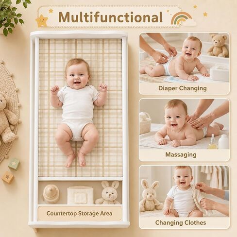 Feonase Baby Changing Table with Storage, Tall Nursery Changing Station with 4 Drawers & 2 Open Shelves, Wooden Storage Cabinet for Nursery, Bedroom, White in Saudi Arabia