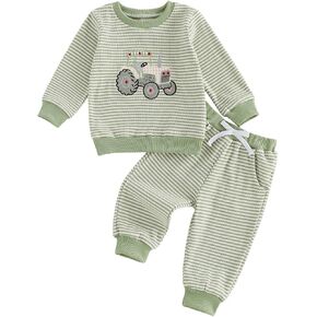 Toddler Baby Boy Fall Clothes Winter Outfits Sweatshirt Pant Sets | Truck Embroidery Waffle Long Sleeve Sweatshirt and Pants Sets Toddler Boy Fall Winter Outfit 12 18 24 Months 2T 3T 4T Clothes in Saudi Arabia