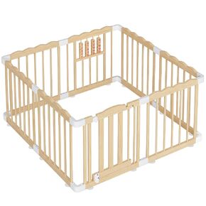 Wooden Baby Playpen, 48"x48"x24" Foldable Play Yard with Built-in Toys, 8 Panel Baby Fence Lockable Door, for Babies and Toddlers, CPC Certified in Kuwait
