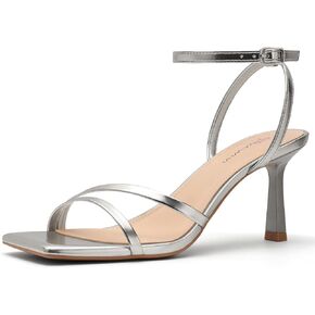 Womens Sandals Strappy Open Square Toe High Heeled Sandals Ankle Strap Stiletto Heels Comfy Dress Party Wedding Shoes in Saudi Arabia