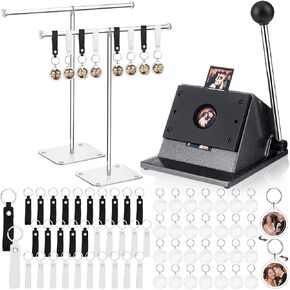 63 Pcs Photo Booth Keychain Station DIY Kit Bulk 35mm Circle Cutter 30 Double Sided Acrylic Keyrings 30 PU Leather Keychains 2 Acrylic Display Stands for Wedding Birthday Photo Booth Gift in Kuwait